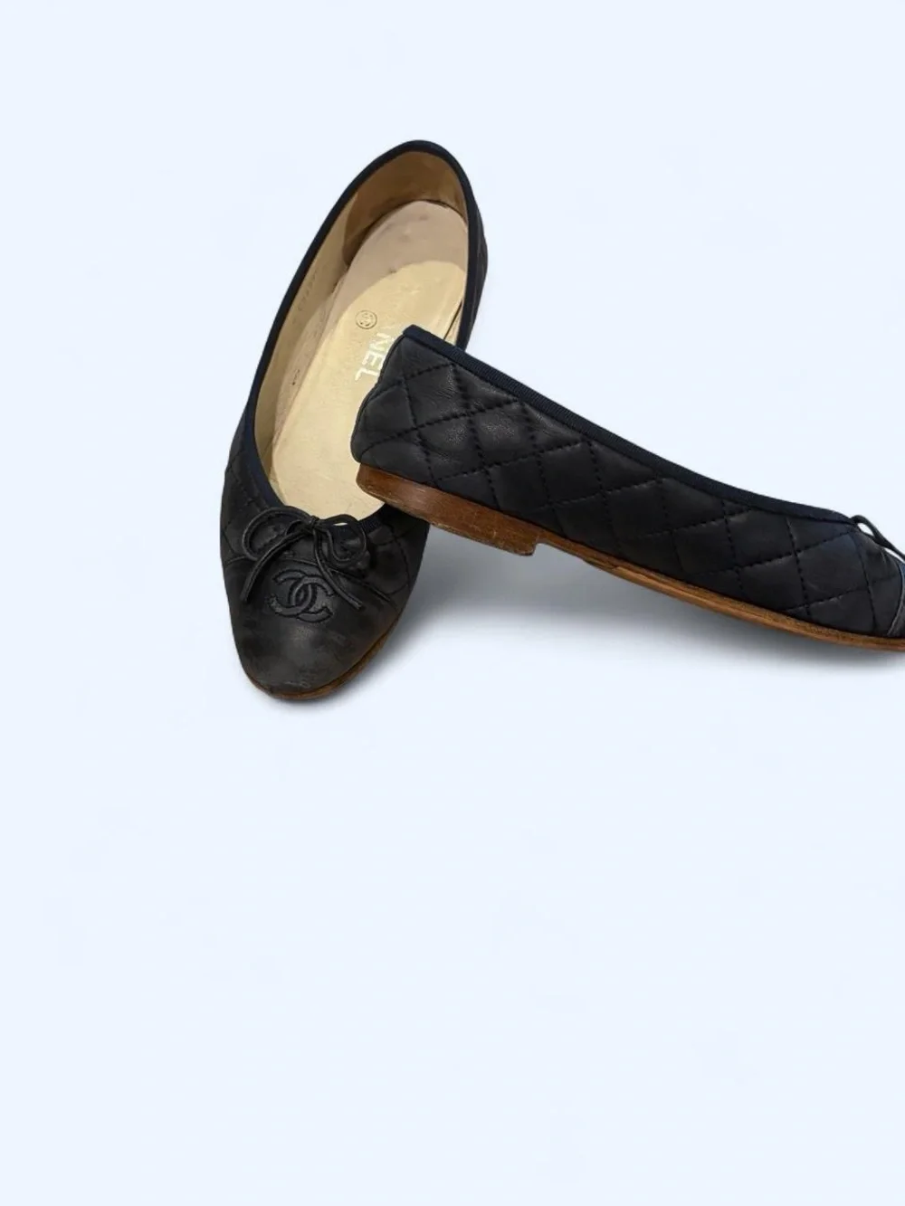 Chanel Black Quilted Leather Ballerina Flats
